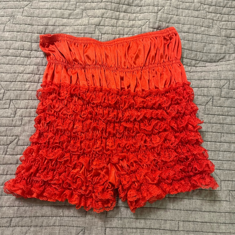 SOLD Red lace ruffle bloomers made in the USA size S